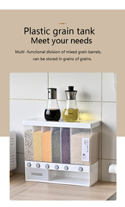 Organiseur <span class=keywords><strong>de</strong></span> rangement <span class=keywords><strong>de</strong></span> <span class=keywords><strong>cuisine</strong></span> en plastique à 6 compartiments rotatifs avec couvercle-distributeur pour aliments secs et riz - Product Image 4
