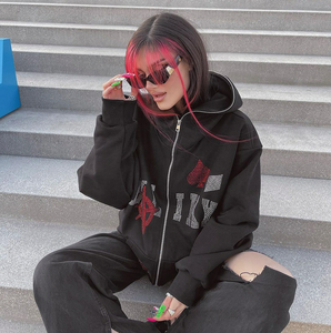 Sudaderas con cremallera personalizadas Sudaderas con <span class=keywords><strong>capucha</strong></span> de muestra Zip up para adolescentes Sudaderas con cremallera completa Rhinestone Mujer Gráfico - Product Image 6