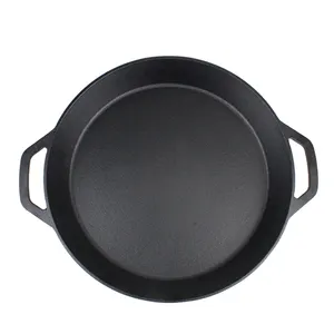 Big Pre-Seasoned Grande Ferro Fundido Fry Pan Skillet Bolo Baking Grill Panela De Pizza De Ferro Fundido com 2 Alças De Loop