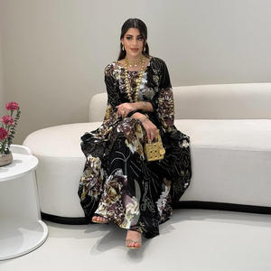 Mode hitam emas cetak bunga Abaya terbuka 2025 baru Dubai Timur Tengah jubah mewah Islami untuk wanita - Product Image 4