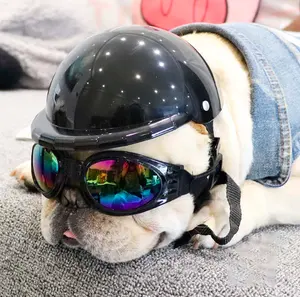 Pet Aksesoris Grosir Cina Berguna Anjing Membersihkan Cap Puppy Motor Melindungi Hewan Peliharaan Tampan Biker Anjing Topi Helm