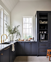 Banc en marbre personnalisé, armoire de cuisine shaker bleu foncé, rangement pour cuisine commerciale