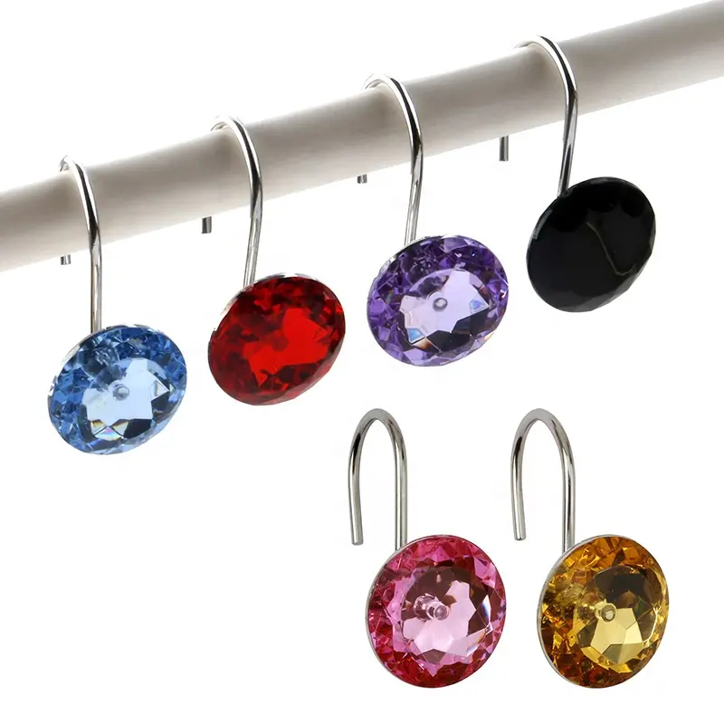 8 colors shower curtain hanging hooks with diamonds for bathroom wardrobe closet bathtub good use set of 12 pieces