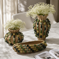Vase à fleurs en céramique moderne, texture tissée 3D, vert sable, vase décoratif pour table console, décoration intérieure