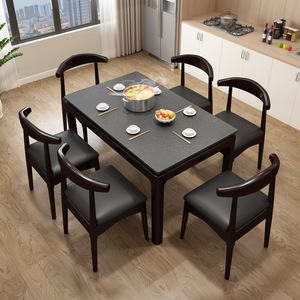 Mesa de comedor rectangular de mármol estilo nórdico con juego de 6 sillas de madera maciza para apartamentos pequeños. - Product Image 3