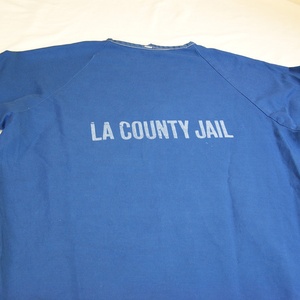 Promotion Vintage Loose Fit V Neck Front Pocket La County Jail Top, Blue Short Sleeve <strong>Prison</strong> Wear Issue <strong>Uniform</strong> Costume - Product Image 4