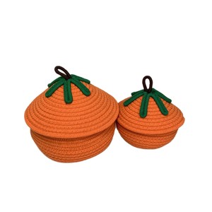 Woven Pumpkin Storage Basket With Lid Round Cotton Rope Craft Decorative Container For Home Organization Large And Small Size - Product Image 5