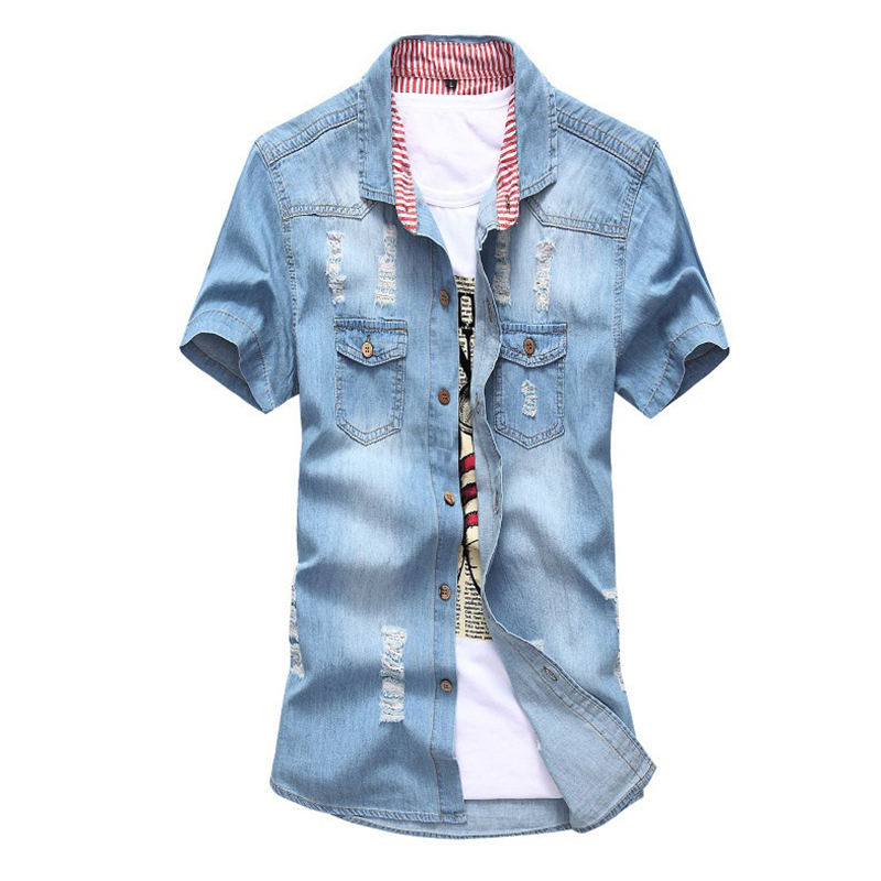 Shop Our New Men's Denim Shirts Casual Ripped Style - Main Image