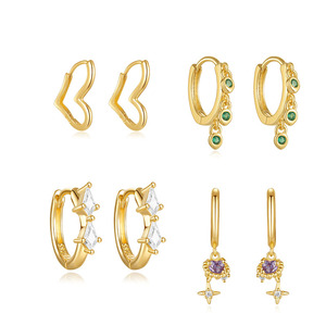 Pendientes de Aro Geométricos de Moda, Chapados en Rodio, con Corazón de Circonita Verde, Plata 925 para Mujer - Product Image 1