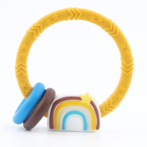 Cầu Vồng Silicone bé mọc răng vòng macrame đồ chơi mềm với rattle cho Nursery - Product Image 3