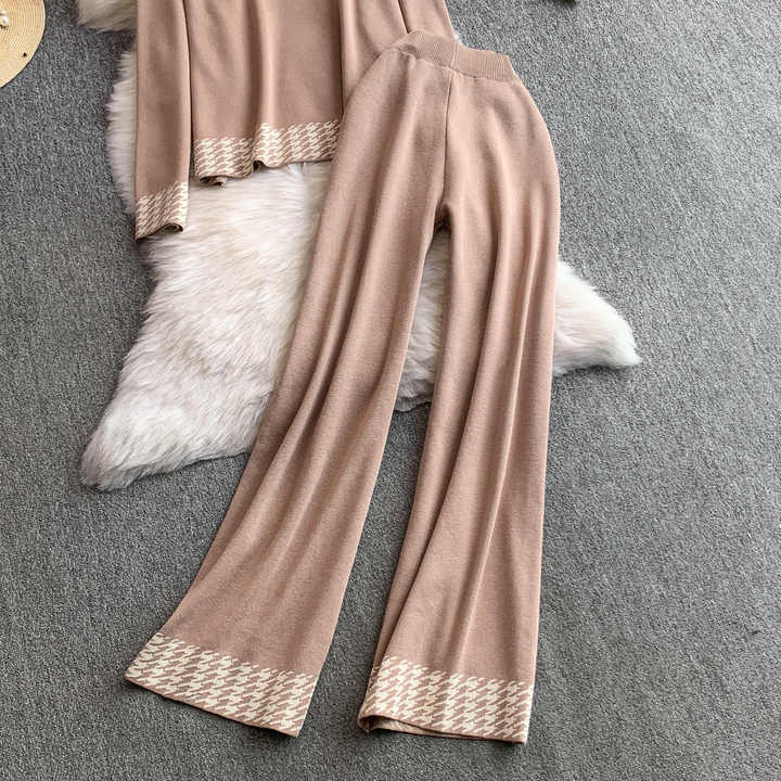 Women’s Casual V-Neck Top & High Waist Pants 2-Piece Set main image 1