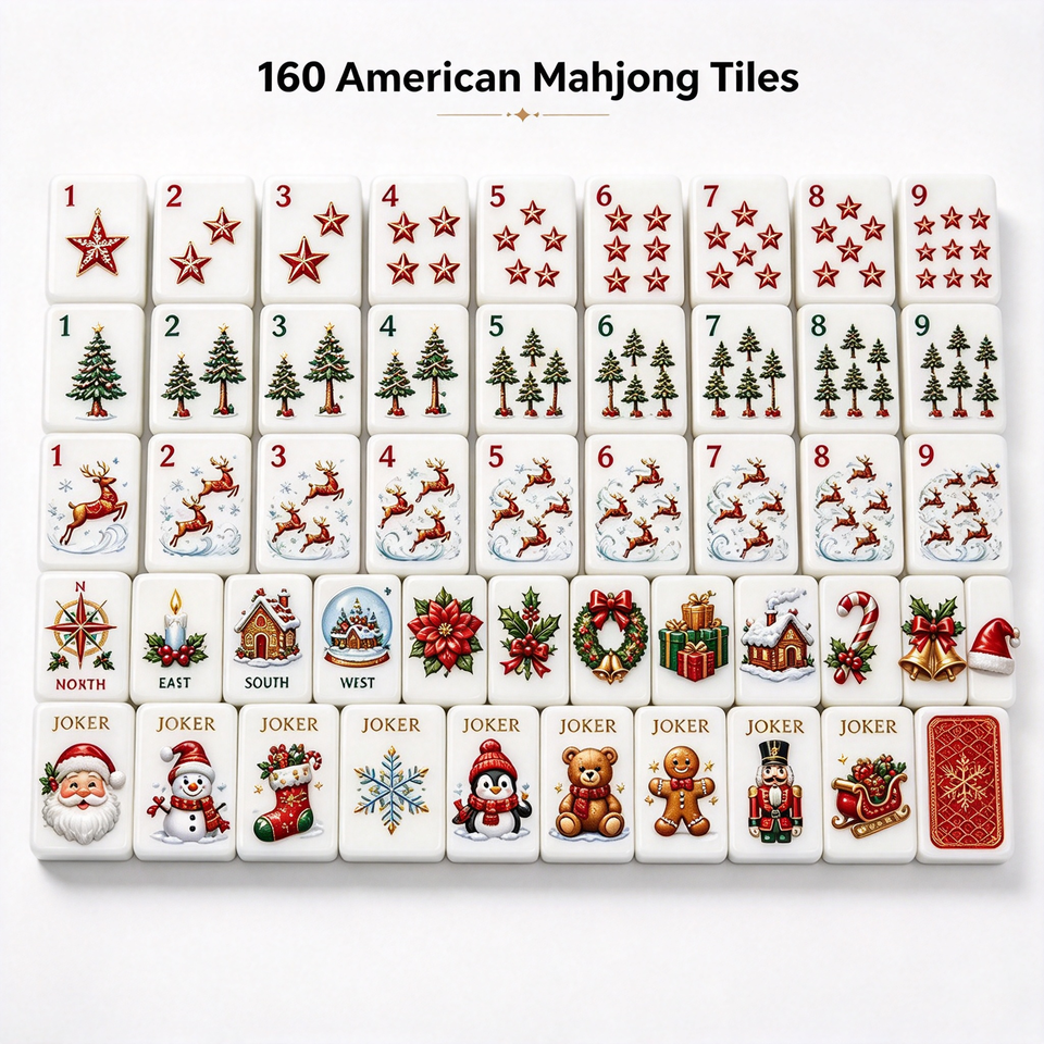 160 Tile Acrylic American Mahjong Set Christmas Theme Reindeer and Road ...