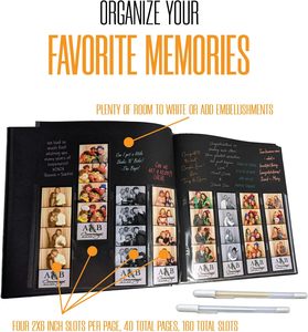 <span class=keywords><strong>Album</strong></span> de mariage personnalisable pour photos instantanées 2x6, en cuir PU noir, livre d'or, scrapbook, capacité 160 photos, 40 cadeaux - Product Image 3