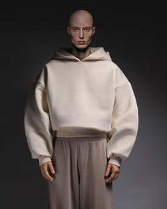 Yingling Crop No Pocket Blanks Hoodies Custom Baggy Fit Puff Print Hooded Sweatshirt Oversized Double Layer Cropped <b>Hoodie</b> <b>Men</b> - Product Image 4