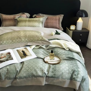 Penjualan terlaris seprai Linen ranjang motif Digital katun 100s hijau dengan 2 bantal lembut penutup selimut seprai ukuran Queen Set tempat tidur - Product Image 6