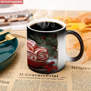 Heat Changing Mug 11oz Ceramic Frosted Black With 2D Flat Painting Design Christmas Candy Pattern - Product Image 4