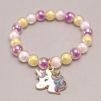 Gelang kuda kecil Unicorn anak perempuan, gelang manik-manik tangan banyak warna akrilik warna permen hadiah liburan modis