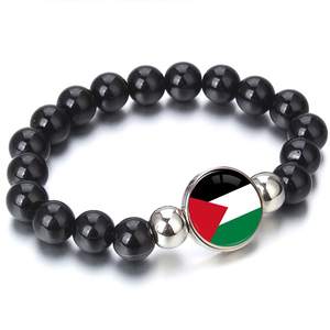 Braccialetto Elastico con Perline di Vetro 'Palestine Lives Matter', Gioiello con Perline di Vetro e Pietra, Bracciale con Perline della Palestina - Product Image 3