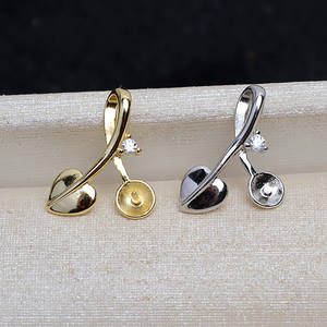 Pendentif en argent S925, accessoires de bricolage, plaqué or, feuille, cerise, cœur, pendentif, support vide pour 6-8 perles, pierre naturelle, bijoux 4151 - Product Image 3