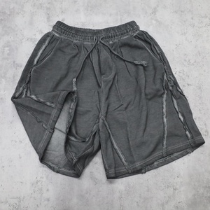 Custom Men's Dark Gray Acid Washed Cotton Shorts With Drawstring Waist Casual Style Knitted Fabric Breathable Design - Product Image 3