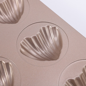 6-Cavity Non-Stick Madeleine Pan Heart Shape Baking Mold Oven Safe Gold Color Rectangle Baking Dish - Product Image 3