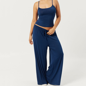 Pantalons <span class=keywords><strong>de</strong></span> détente super doux et légers pour femmes, logo personnalisé, séchage rapide, respirant, bas surdimensionnés, cordon plat, coupe ample - Product Image 1