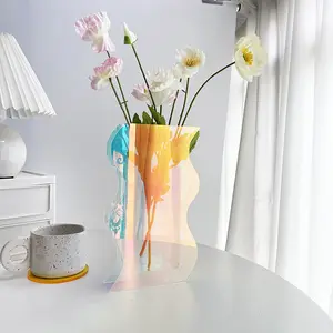 פרח אגרטלים נורדי צמח צבע ברור מודרני יוקרה קישוט זהב חתונת אקריליק קריסטל זכוכית פרח אגרטלים לעיצוב בית