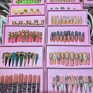 <span class=keywords><strong>Uñas</strong></span> Acrílicas <span class=keywords><strong>de</strong></span> Lujo, 10 Piezas, Diseño Cuadrado con Diamantes, Hechas a Mano, Set <span class=keywords><strong>de</strong></span> <span class=keywords><strong>Uñas</strong></span> Postizas Personalizadas para Dedos, Marca Privada OEM ODM - Product Image 2