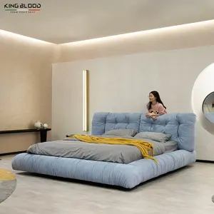 Ý đám mây mềm lớn đầu giường khung giường xuống Nubuck da Vua kích thước giường đặt đồ nội thất phòng ngủ giường sang trọng