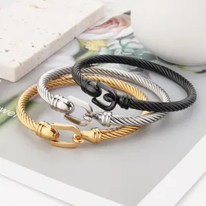 New Trend Simple Punk U-shaped Hook Horseshoe Magnet Buckle Stainless Steel Wire Bracelet For Unisex