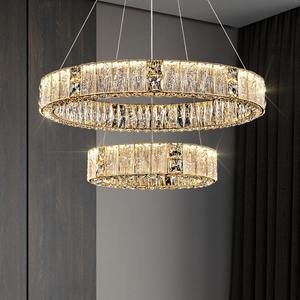 PM Luxury Glaze Crystal Lámpara colgante redonda Comedor Dormitorio Candelabro de cristal Villa moderna Sala de estar Lámpara de anillo LED creativa - Product Image 2