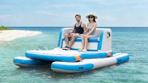 Catamarán Inflable con <span class=keywords><strong>Pedales</strong></span>, Bote de Pesca para Principiantes, PVC, Portátil, Recreativo, Doble Catamarán con Sombras, Flotadores para Isla - Product Image 4