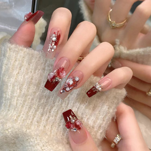 24 Uds. De ataúd de almendra de Ballet largo, prensa corta falsa en <span class=keywords><strong>uñas</strong></span>, <span class=keywords><strong>uñas</strong></span> postizas de <span class=keywords><strong>Navidad</strong></span>, cubierta completa, diamantes acrílicos, suministros para <span class=keywords><strong>uñas</strong></span> - Product Image 4