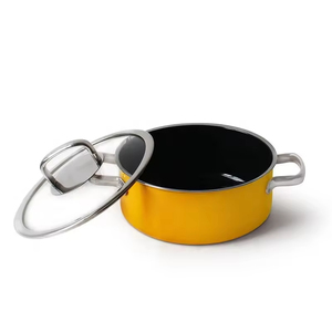 Marmite classique en acier inoxydable émaillé avec couvercle en verre, doubles poignées, compatible induction, rouge et jaune, pour cuisine domestique - Product Image 5