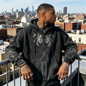<span class=keywords><strong>Felpa</strong></span> con <span class=keywords><strong>Cappuccio</strong></span> Vintage da <span class=keywords><strong>Uomo</strong></span> con Zip e Design in Strass, Oversize, Stile Streetwear, Hip Hop, Casual, Y2K - Product Image 4