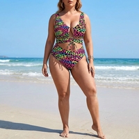 Maillot de bain une pièce grande taille imprimé léopard, style monokini, pour le carnaval de Jouvert, avec découpes, logo personnalisé, fabrication OEM, vente en gros, 4XL