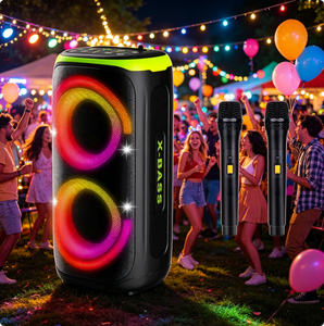Altavoz Portátil <span class=keywords><strong>Karaoke</strong></span> X-Bass con 1 Micrófono Inalámbrico, Bocina con Doble Anillo de Luz RGB para Fiestas al Aire Libre - Product Image 1