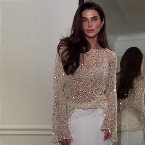 Ropa de <span class=keywords><strong>Punto</strong></span> de Alta Gama para <span class=keywords><strong>Mujer</strong></span>, Estilo Coreano, Sexy, Transparente, con Lentejuelas, Moda Otoñal Europea y Americana - Product Image 2