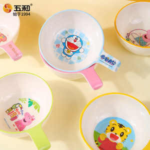 Wuhe Children's Bowl Melamine Anti-Scald Handle Cartoon Design For Baby Feeding 0-12 Months - Product Image 3