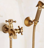 Robinet de lavabo mural extensible en laiton de style européen, antique, pour machine à laver, double sortie d'eau, non décapé