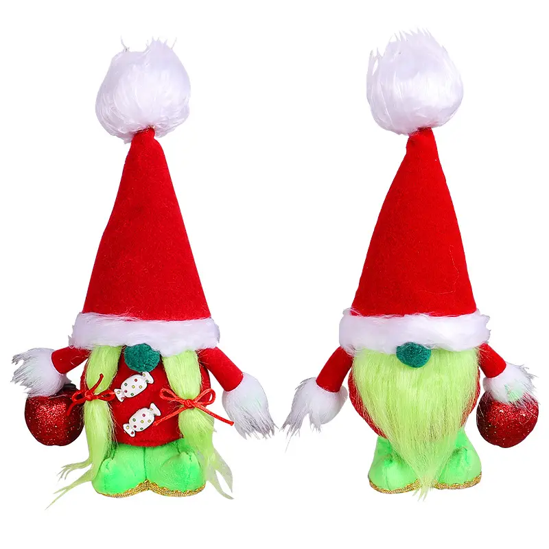 Murah grosir Grinch tanpa wajah berdiri boneka Natal mode hijau bulu monster kurcaci elf dekorasi boneka Natal