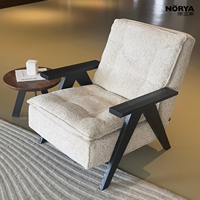 Fauteuil lounge moderne NORYA Cloud, revêtement texturé, dossier haut, fauteuil d'appoint avec accoudoirs en bois foncé pour salon, coin lecture