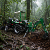 Traktor Backhoe pengangkut roda 4 "Mini 4x4 traktor kompak pemuat bumi bergerak Diesel dengan ember dan Backhoe