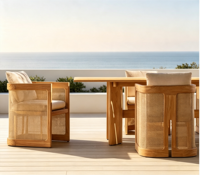 Ensemble de salle à manger en bois massif de teck pour jardin et cour, fauteuil et chaise d'appoint en bois