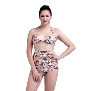 A1615 Đồ Bơi Hoa Cổ Điển Mới Cho Nữ Bộ Bikini Gợi Cảm Đồ Bơi Cạp Cao Ngoại Cỡ Đồ Bơi Nâng Ngực Kiểm Soát Bụng