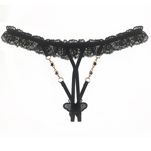<span class=keywords><strong>Perizoma</strong></span> Sexy da Donna in Pizzo Trasparente <span class=keywords><strong>con</strong></span> Decorazioni in Strass, Design Traforato e Stile Aperto sul Davanti - Product Image 1