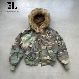 Giacca Bomber con <span class=keywords><strong>Cappuccio</strong></span> da Uomo LARSUR Personalizzata di Fabbrica Reversibile in Cotone Ripstop e Twill di Nylon Mimetico con Pelliccia Sintetica - Product Image 1