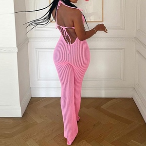 Combinaison tricotée ajourée sexy à col licou pour femme, motif floral, tendance - Product Image 5