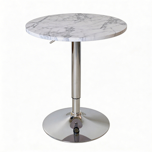Modern Counter Height <strong>Bar</strong> <strong>Table</strong> Height Adjustable Swivel Round <strong>Bar</strong> <strong>Table</strong> with White Marble Top for <strong>Small</strong> Spaces - Product Image 1