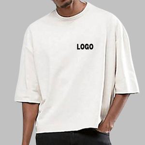 Venda Direta de Fábrica Camiseta Branca Cropped com Ombros Caídos Personalizada com Logo Impressa Camiseta de Algodão Boxy para Homens - Product Image 1